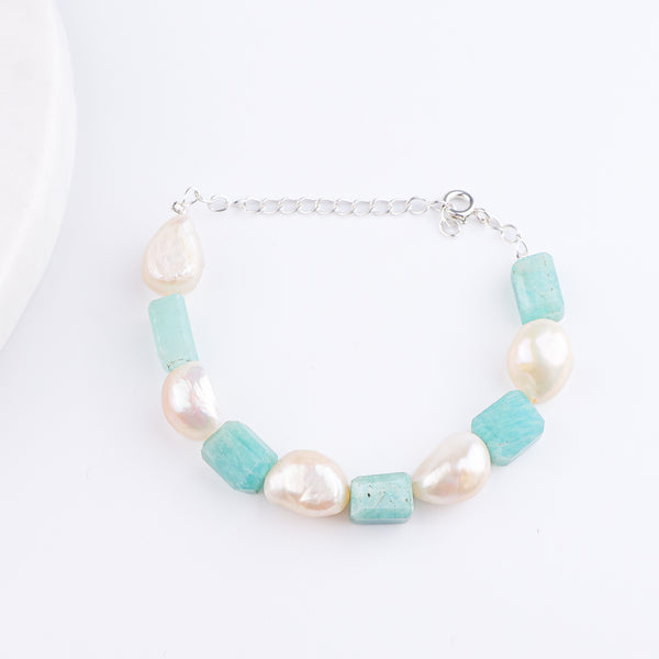Freshwater Pearl & Amazonite Silver Bracelet (Project Handmade)