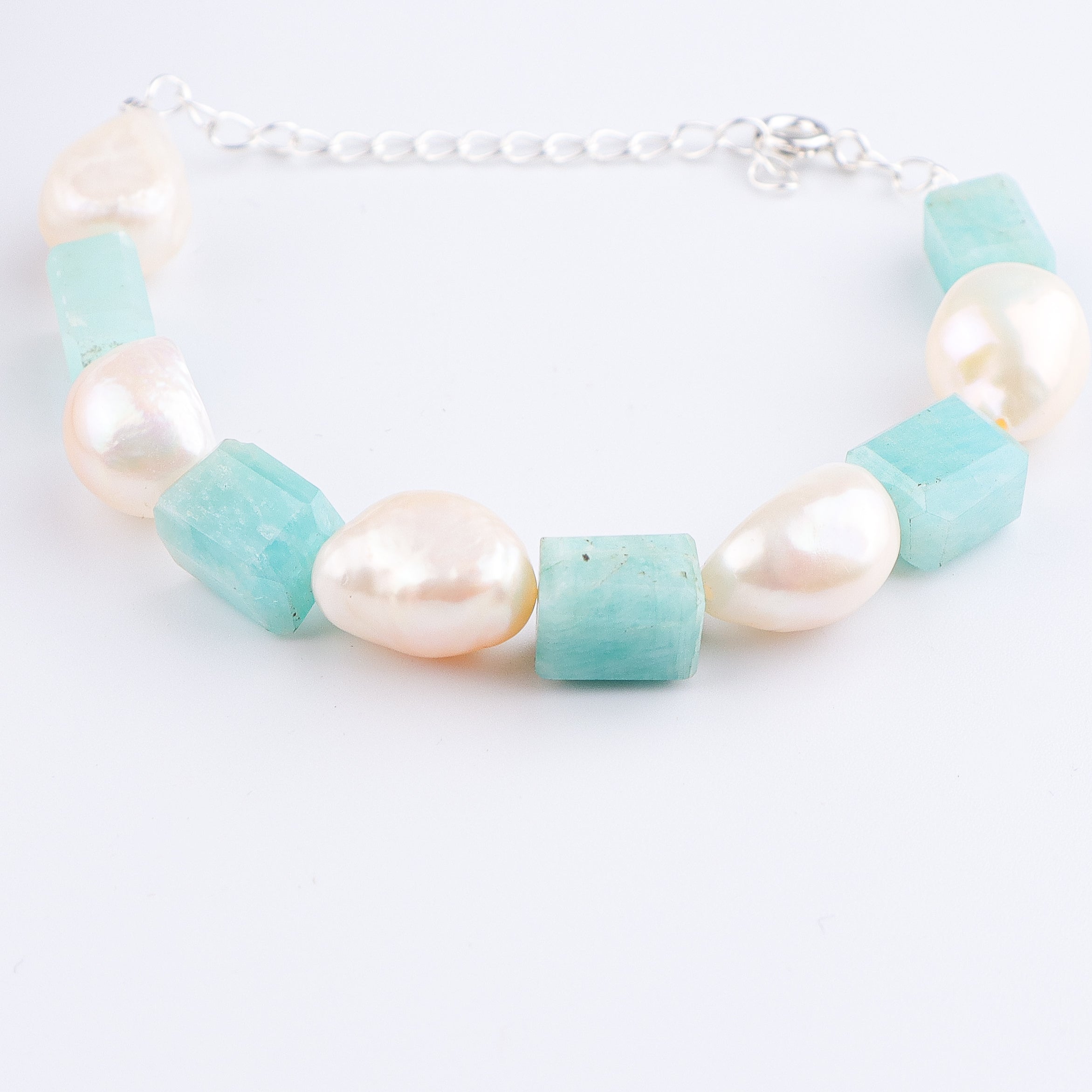 Freshwater Pearl & Amazonite Silver Bracelet (Project Handmade)