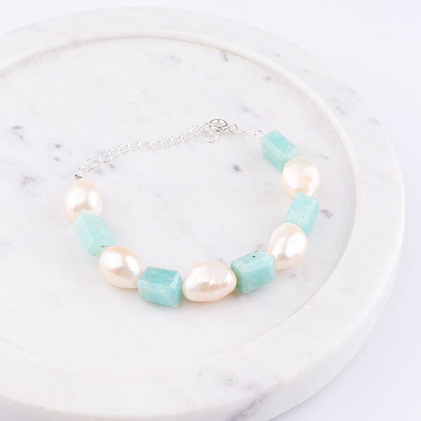 Freshwater Pearl & Amazonite Silver Bracelet (Project Handmade)