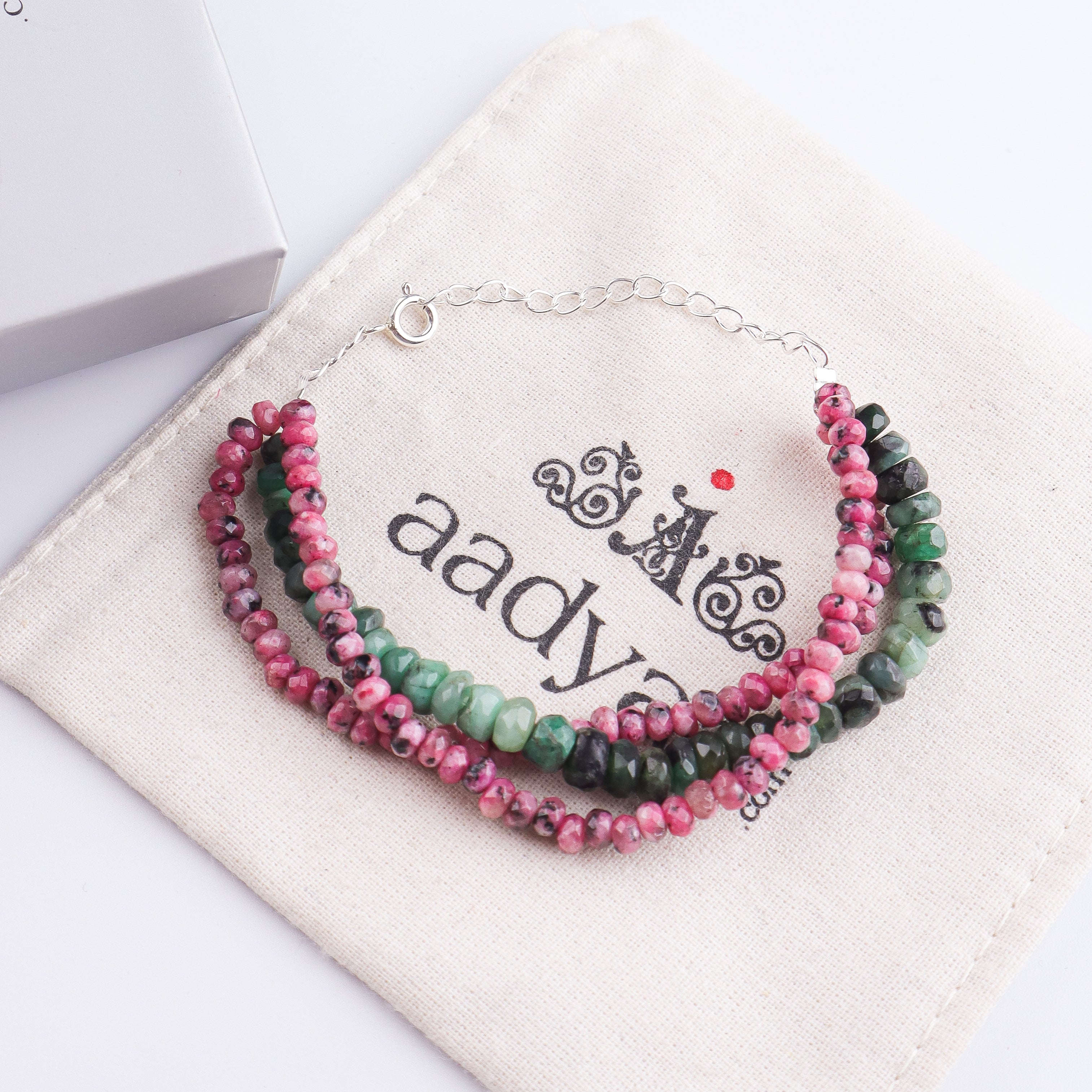 Pink Jade & Opal Silver Bracelet (Project Handmade)