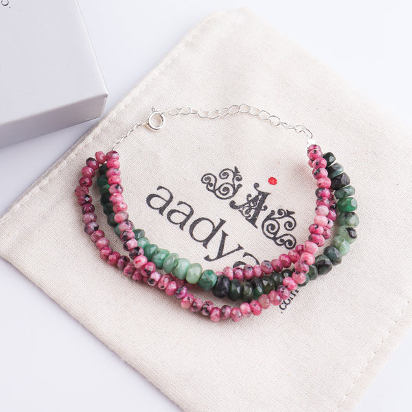 Pink Jade & Opal Silver Bracelet (Project Handmade)