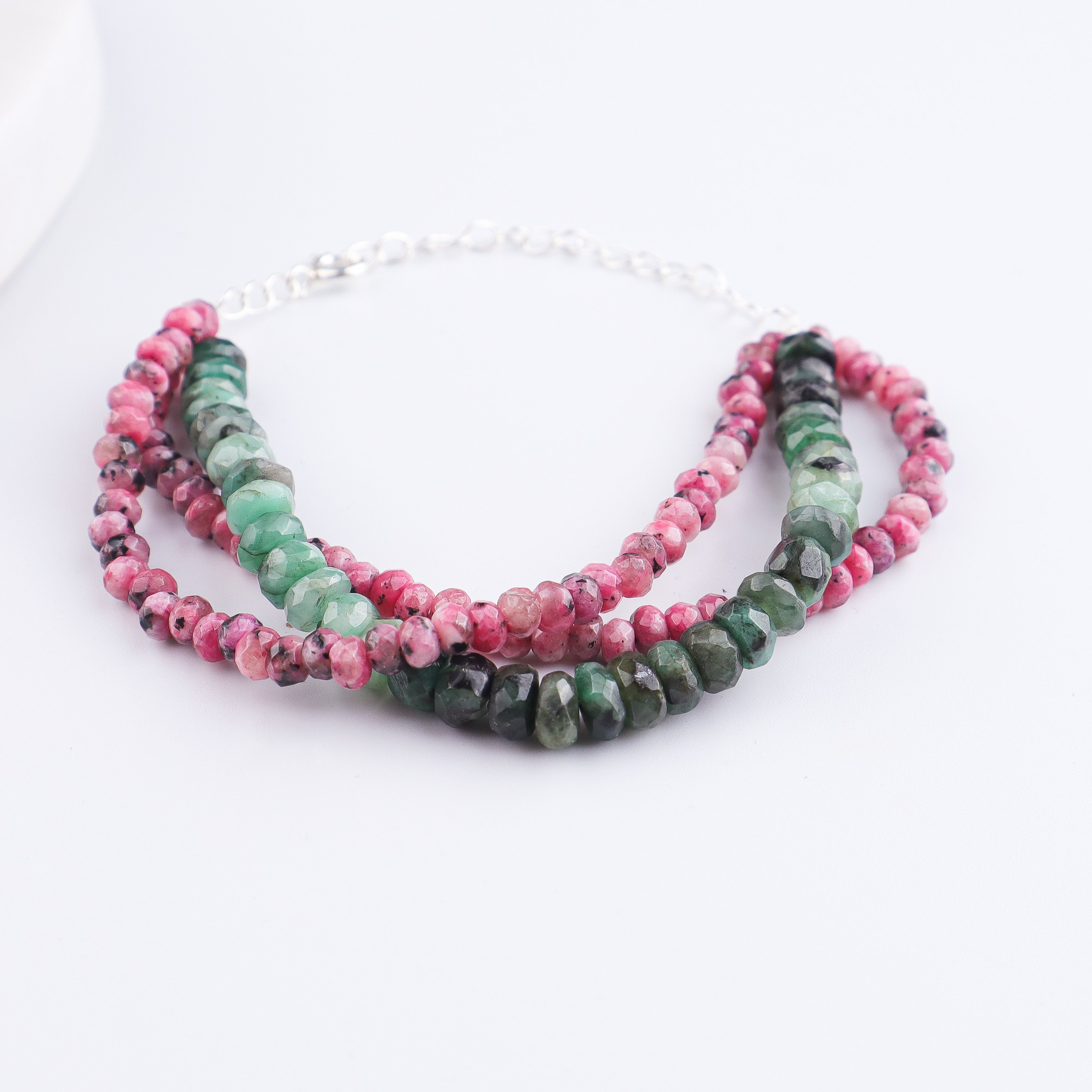 Pink Jade & Opal Silver Bracelet (Project Handmade)