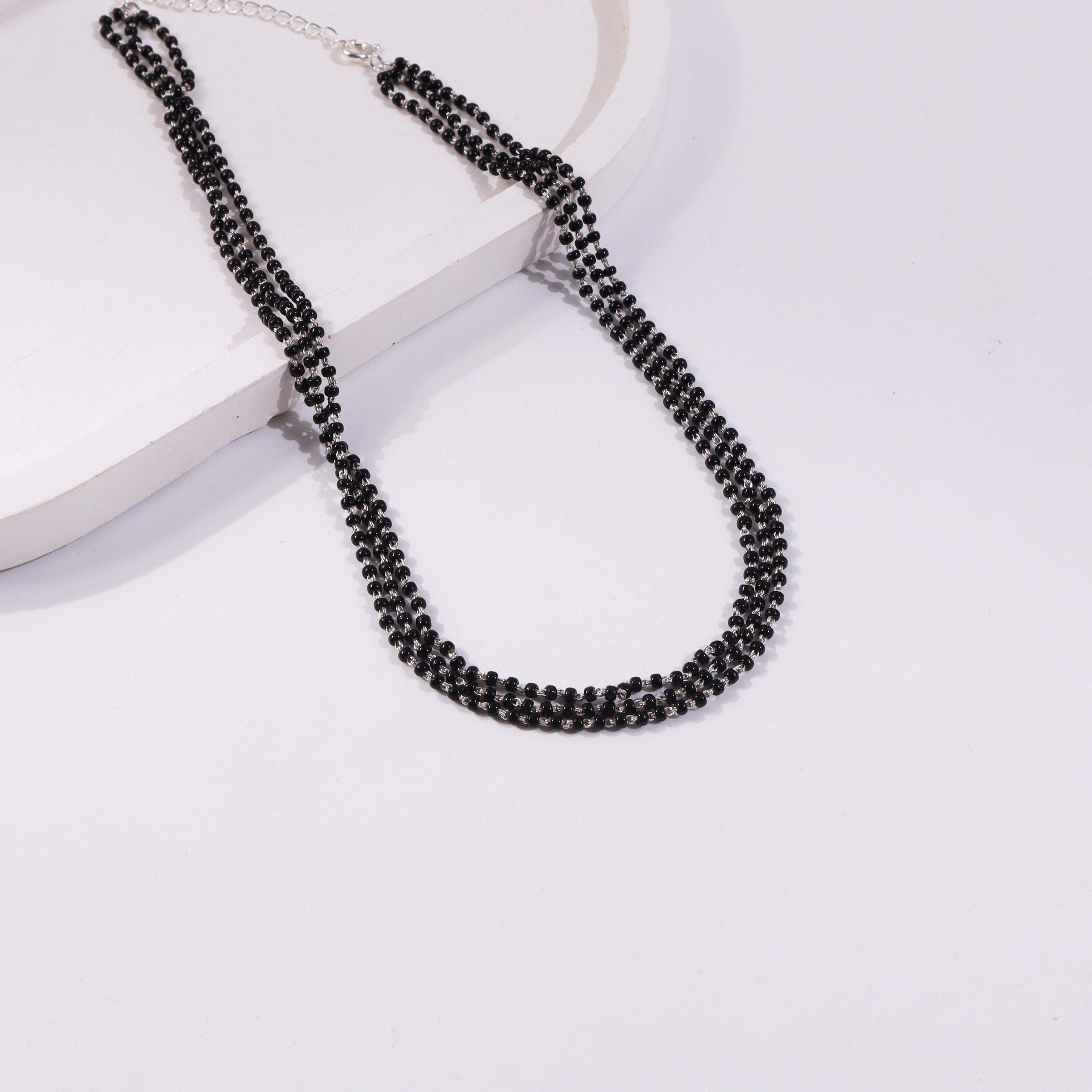 Black beaded silver mangalsutra