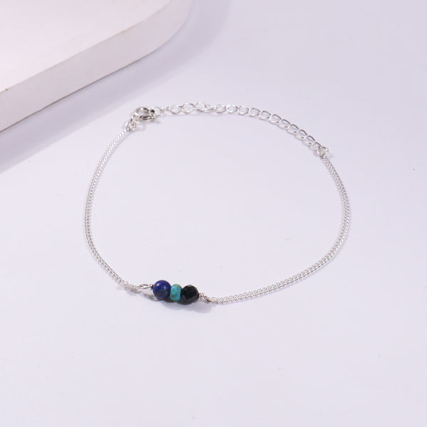 Silver Evil Eye Chain Bracelet with colorful beads