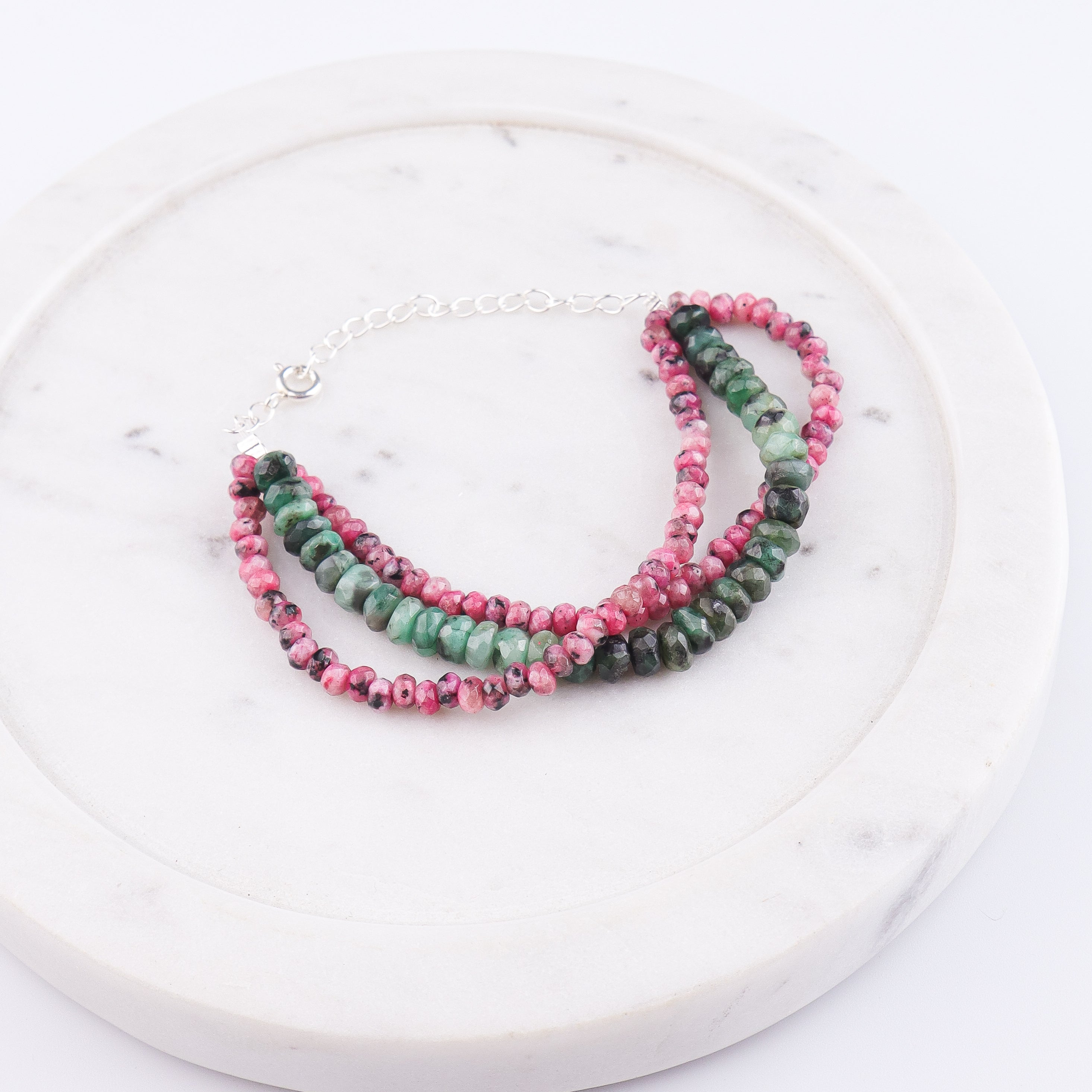 Pink Jade & Opal Silver Bracelet (Project Handmade)
