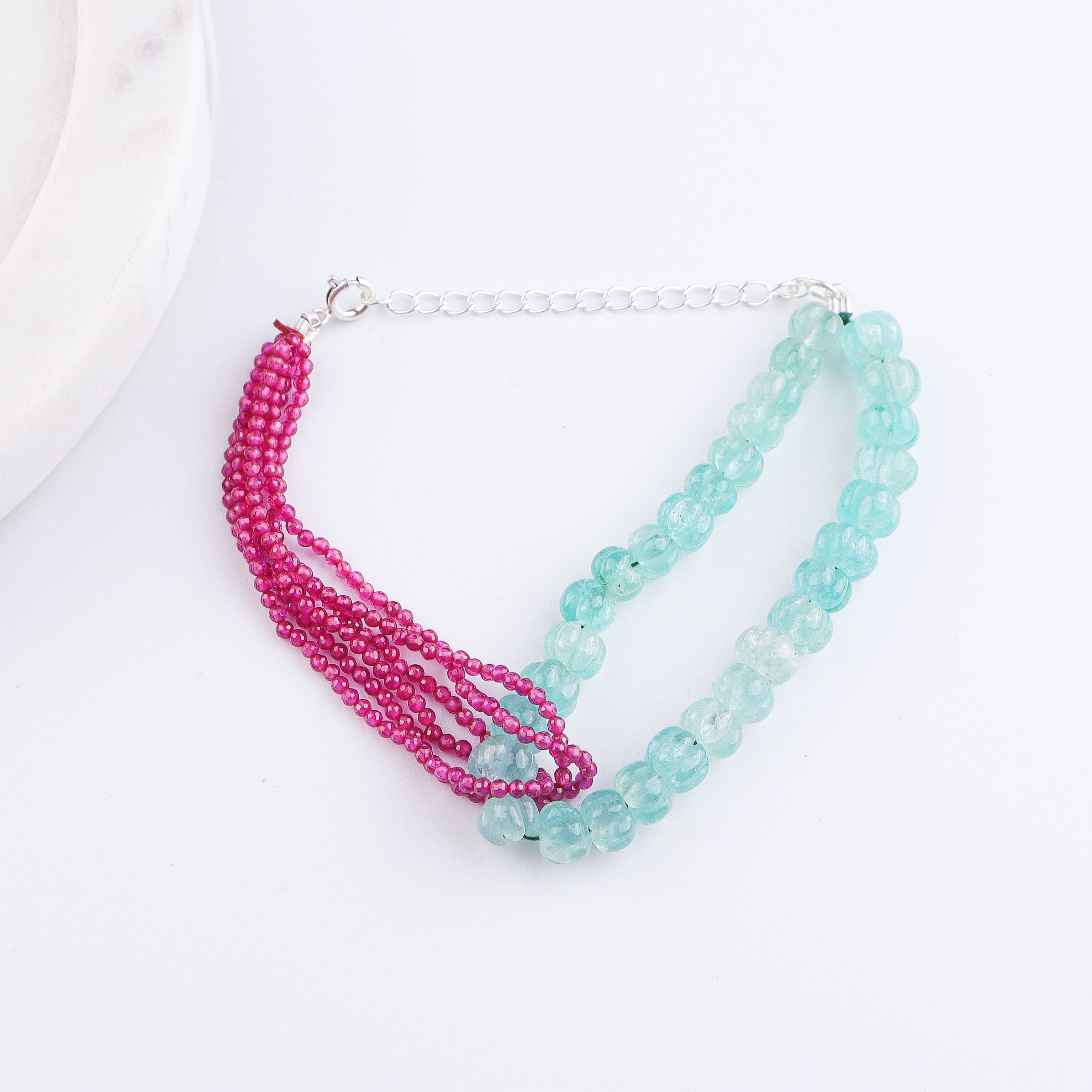 Carved Pumpkin Aqua Fluorite Silver Bracelet (Project Handmade)