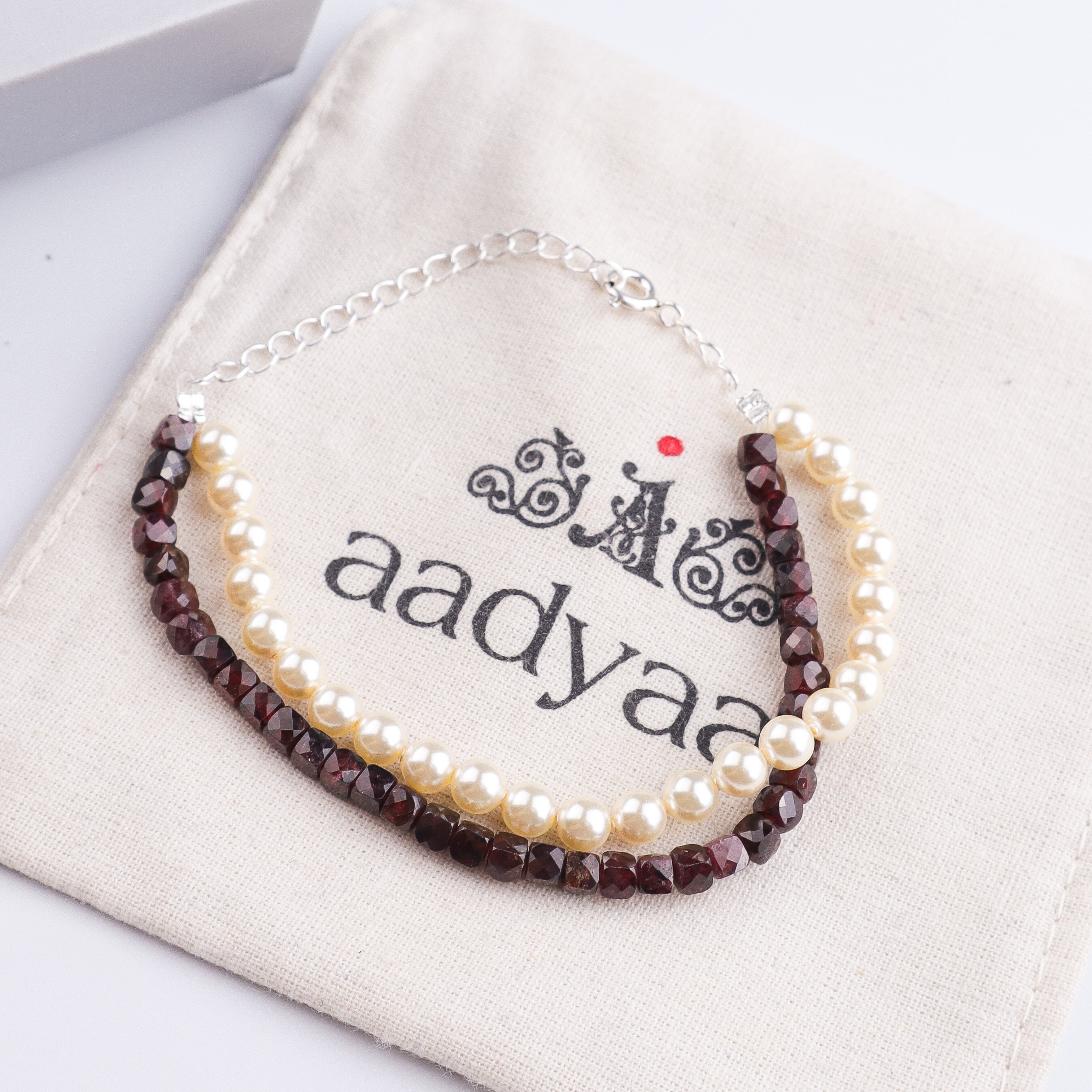 Garnet & Pearl Silver Bracelet (Project Handmade)