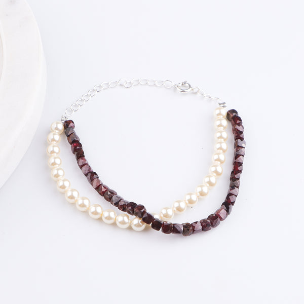 Garnet & Pearl Silver Bracelet (Project Handmade)