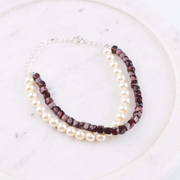 Garnet & Pearl Silver Bracelet (Project Handmade)