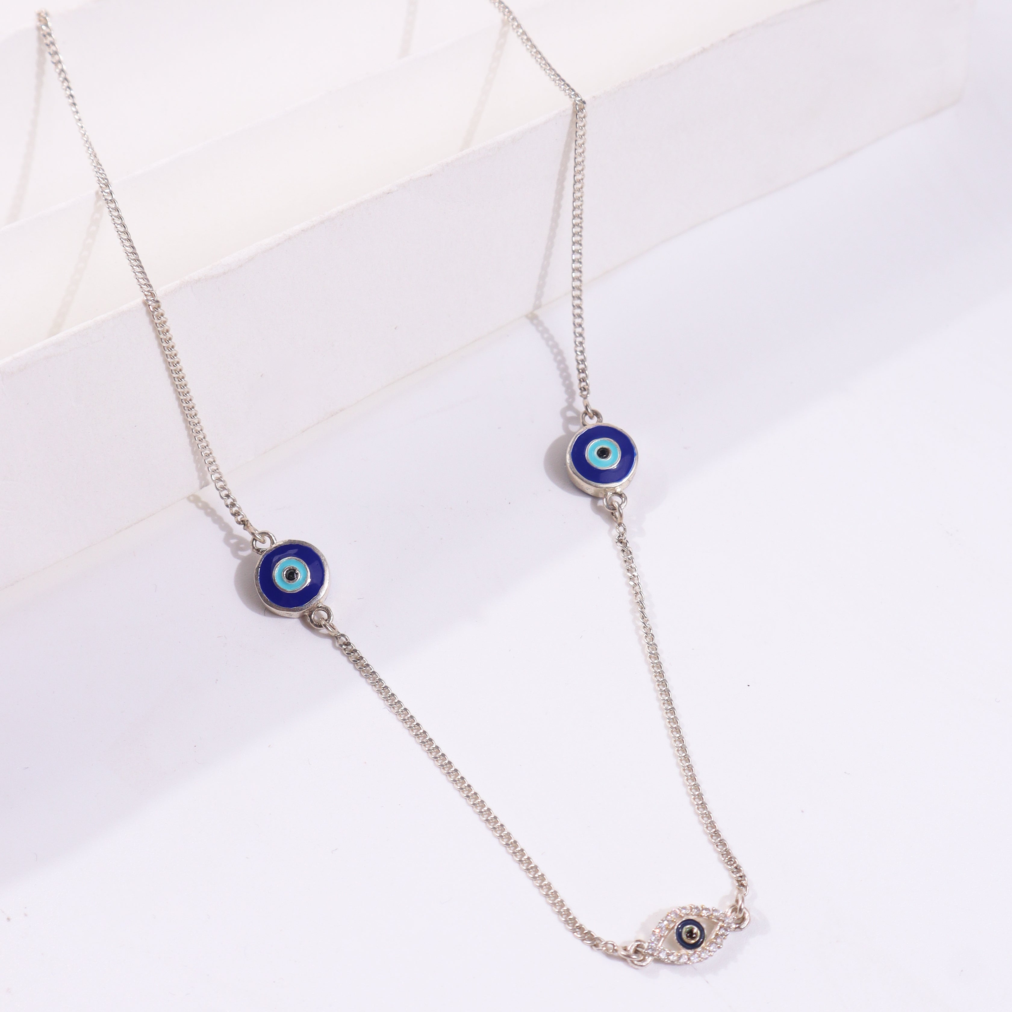 Evil Eye Necklace in sterling silver with blue eye charm