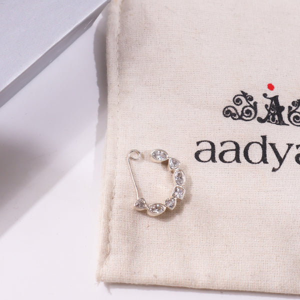 Silver CZ Nath clip-on nose ring