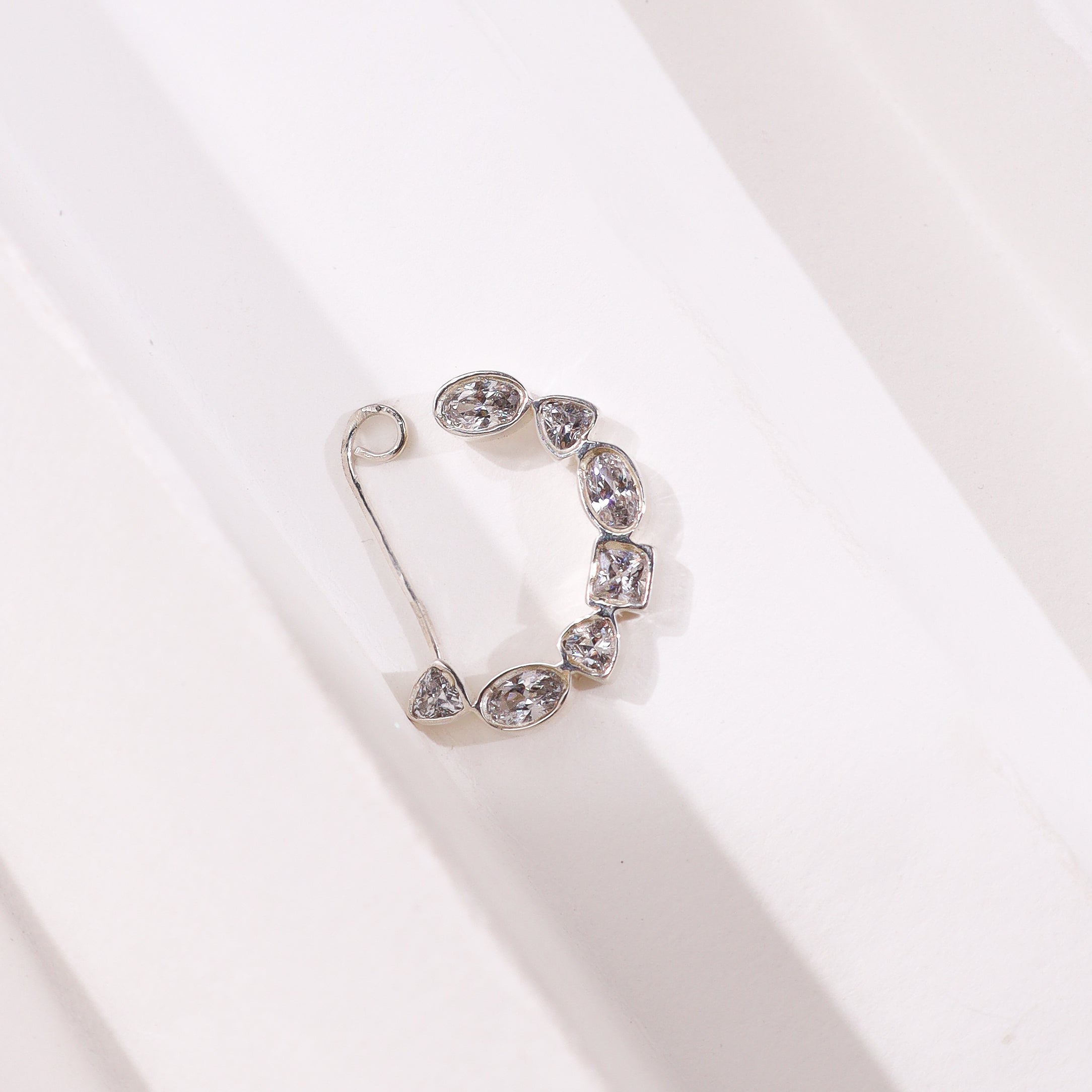 Silver CZ Nath clip-on nose ring with sparkling stones