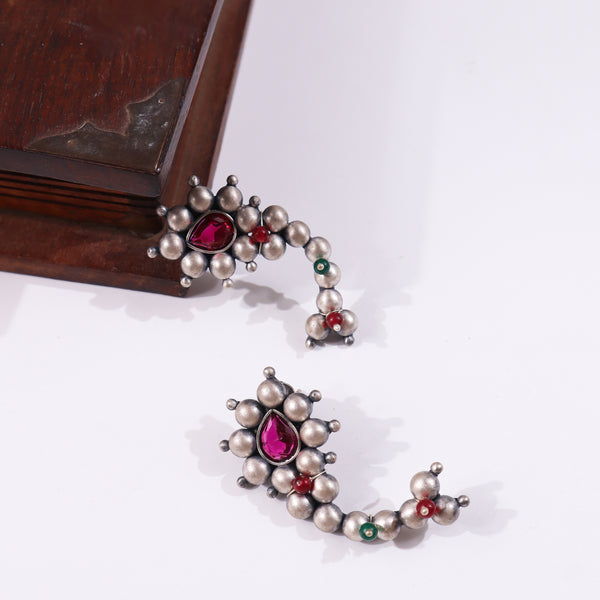 Maharashtrian Nath earrings with pink gemstone