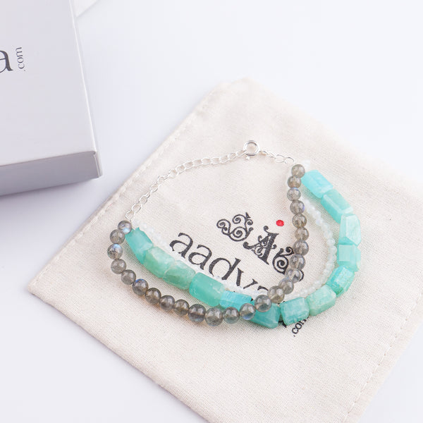 Amazonite, Labradorite & Moonstone Silver Bracelet (Project Handmade)