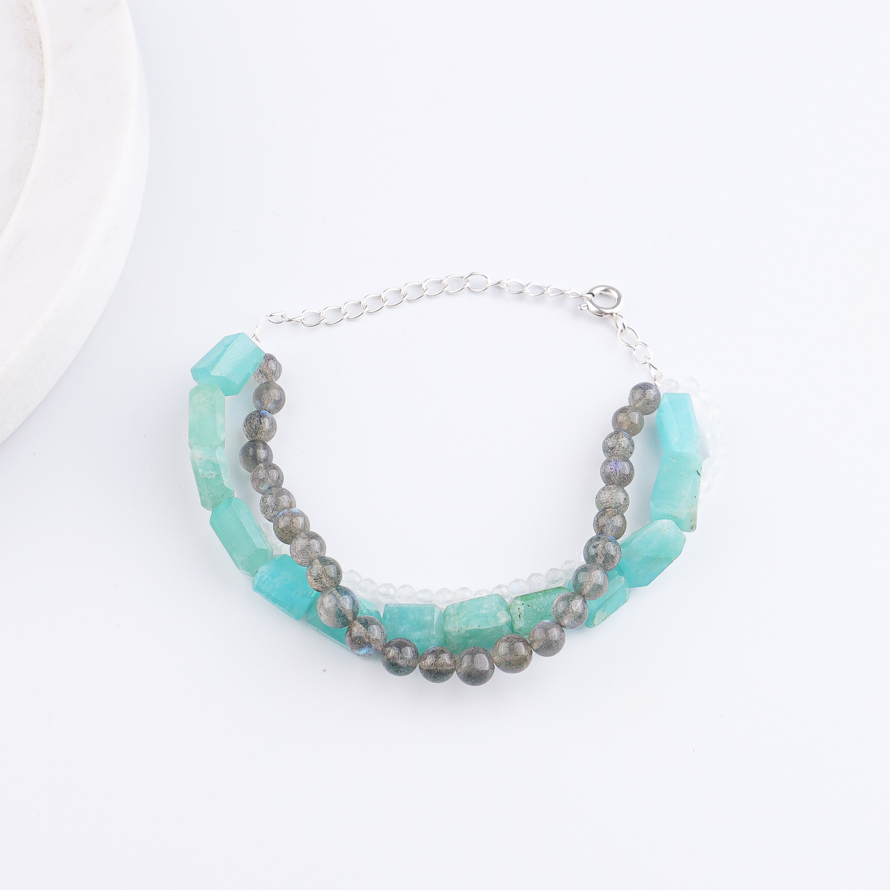 Amazonite, Labradorite & Moonstone Silver Bracelet (Project Handmade)