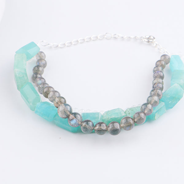 Amazonite, Labradorite & Moonstone Silver Bracelet (Project Handmade)