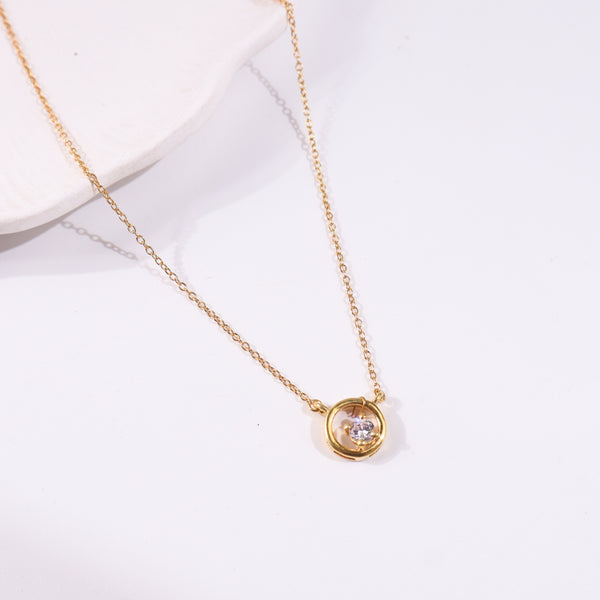 Silver Necklace with CZ Circle Pendant |  92.5 Silver | 22K Gold Plated