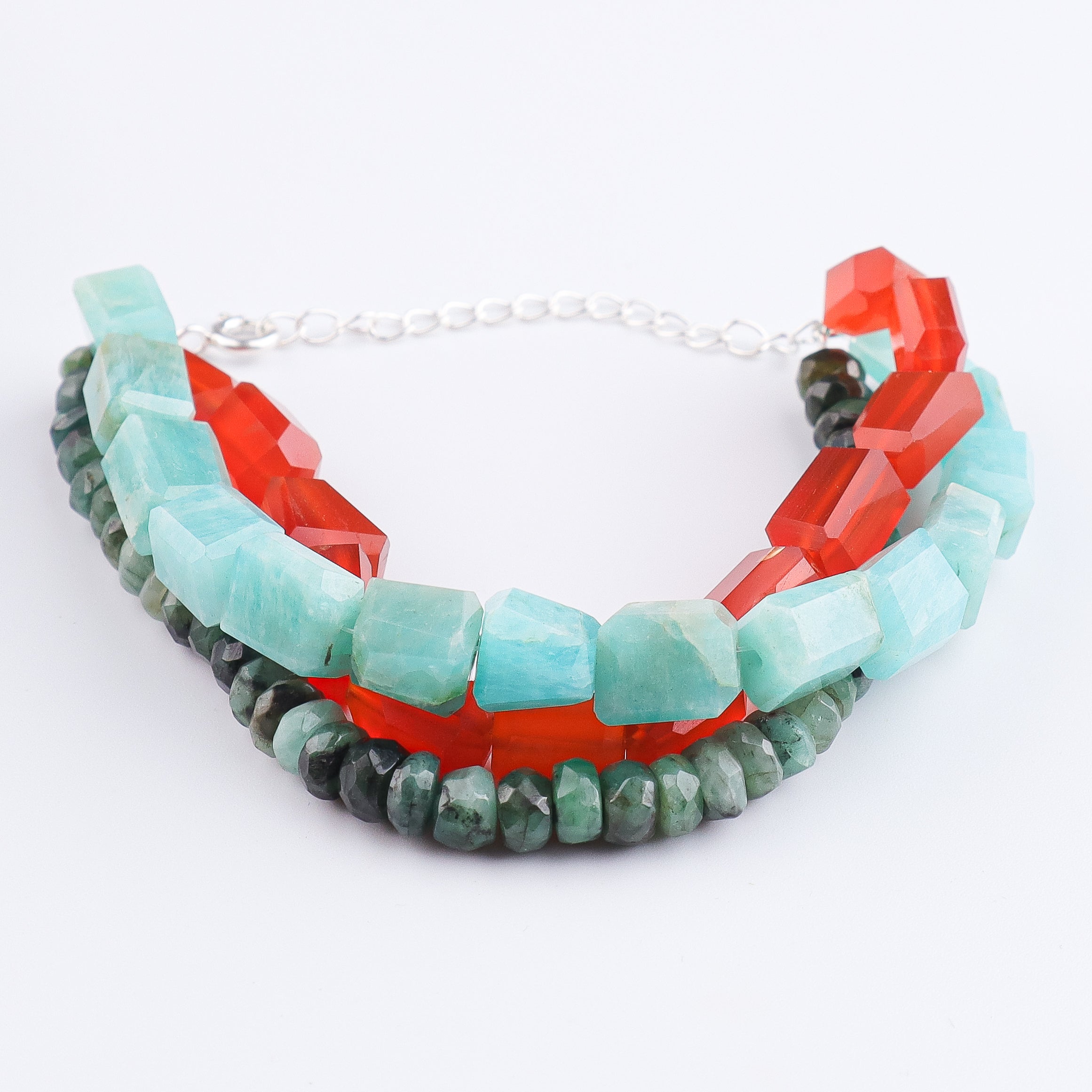 Carnelian, Amazonite & Opal Silver Bracelet (Project Handmade)