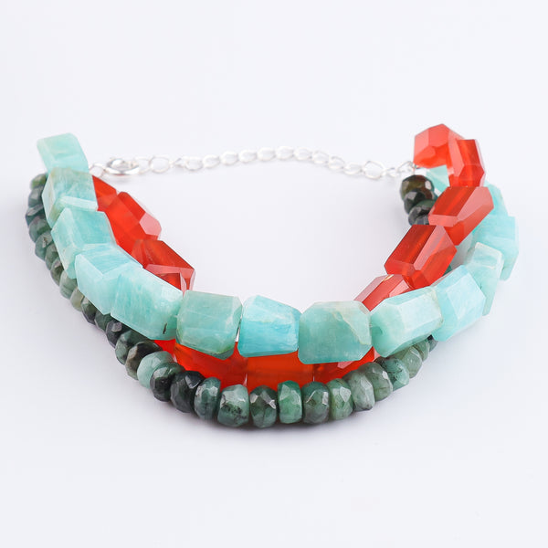 Carnelian, Amazonite & Opal Silver Bracelet (Project Handmade)