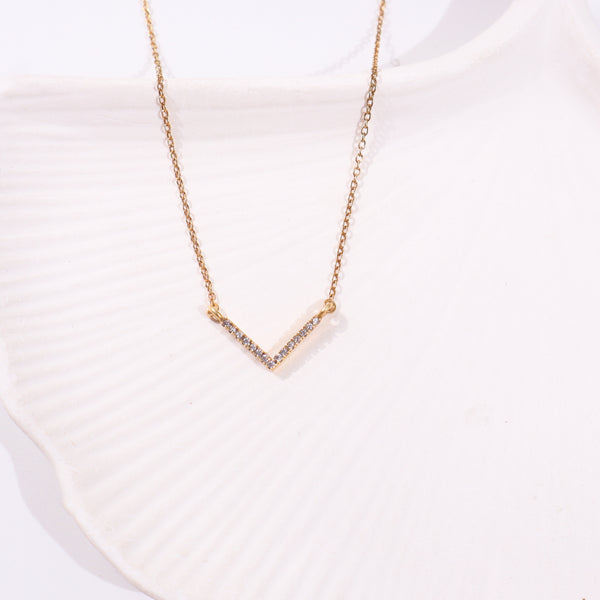 Silver CZ V-Shape Necklace |  92.5 Silver | 22K Gold Plated