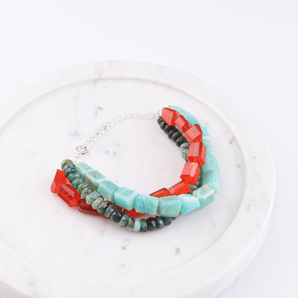 Carnelian, Amazonite & Opal Silver Bracelet (Project Handmade)