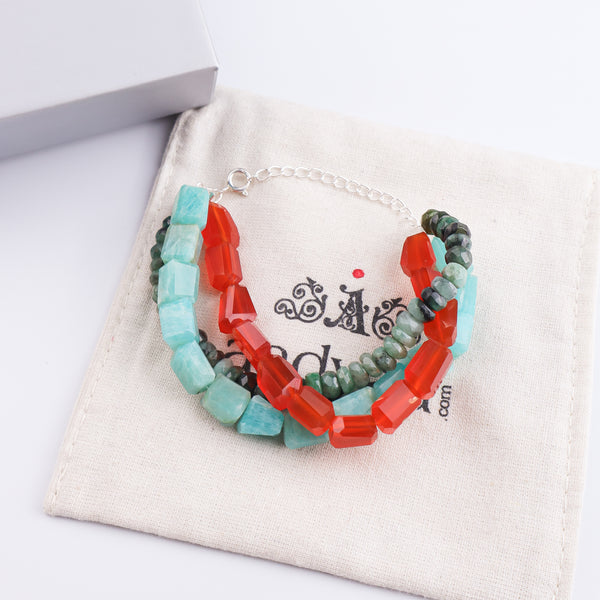 Carnelian, Amazonite & Opal Silver Bracelet (Project Handmade)