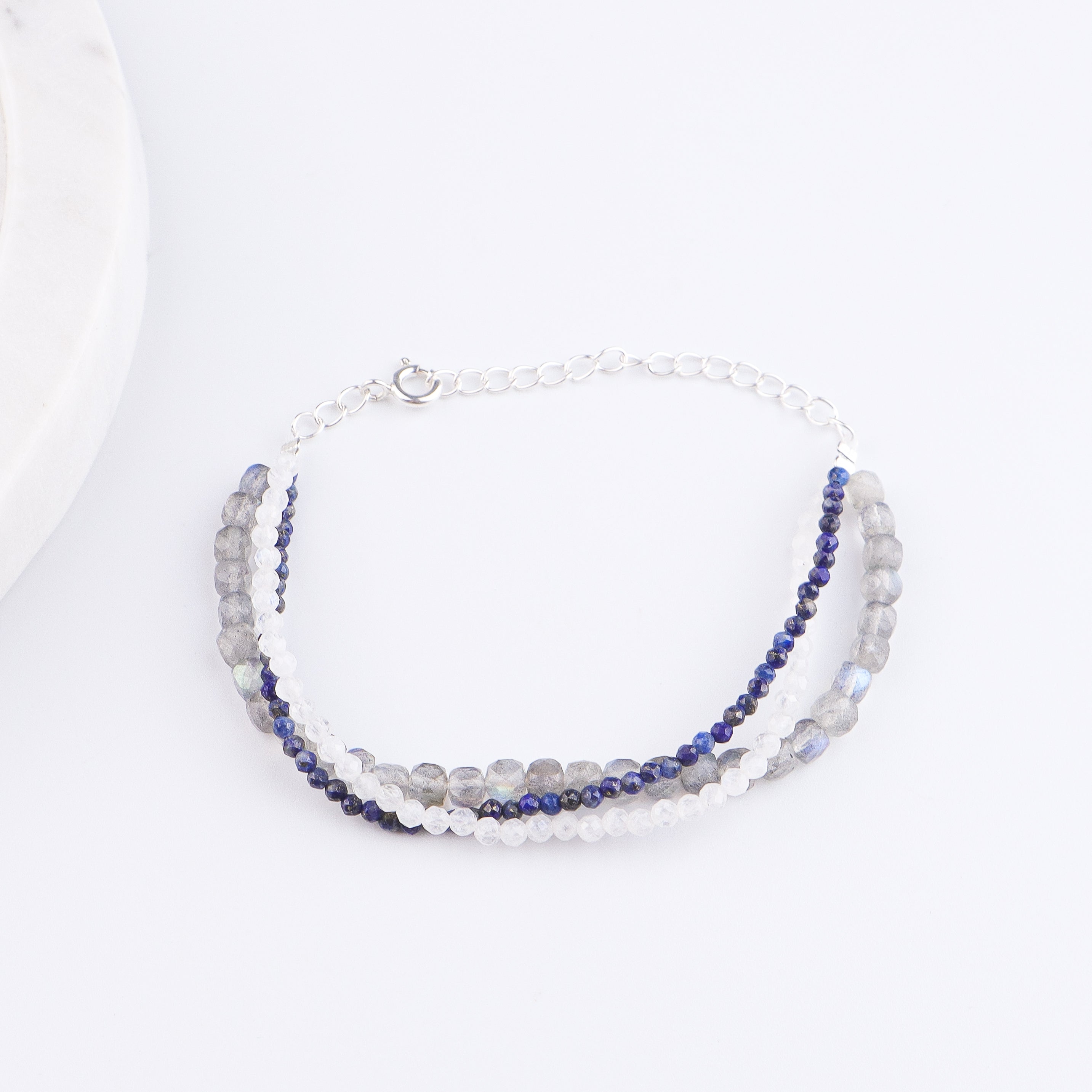 Labradorite, Moonstone & Lapis Lazuli Silver Bracelet (Project Handmade)