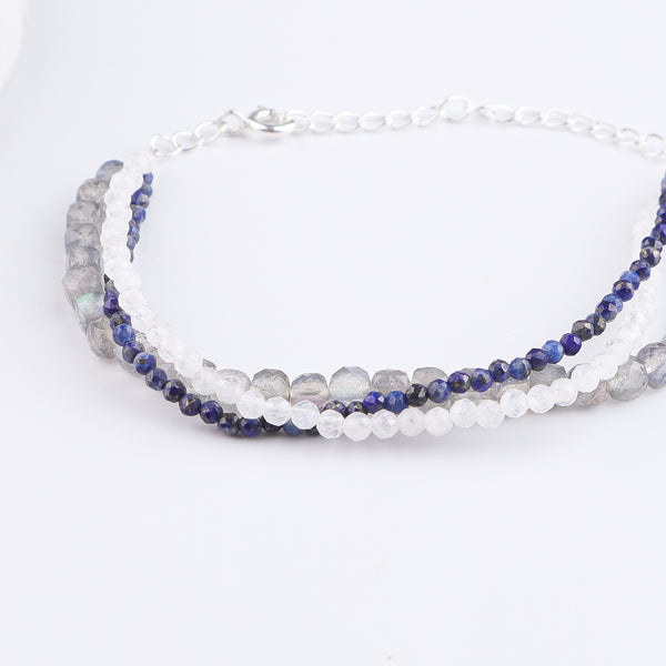 Labradorite, Moonstone & Lapis Lazuli Silver Bracelet (Project Handmade)