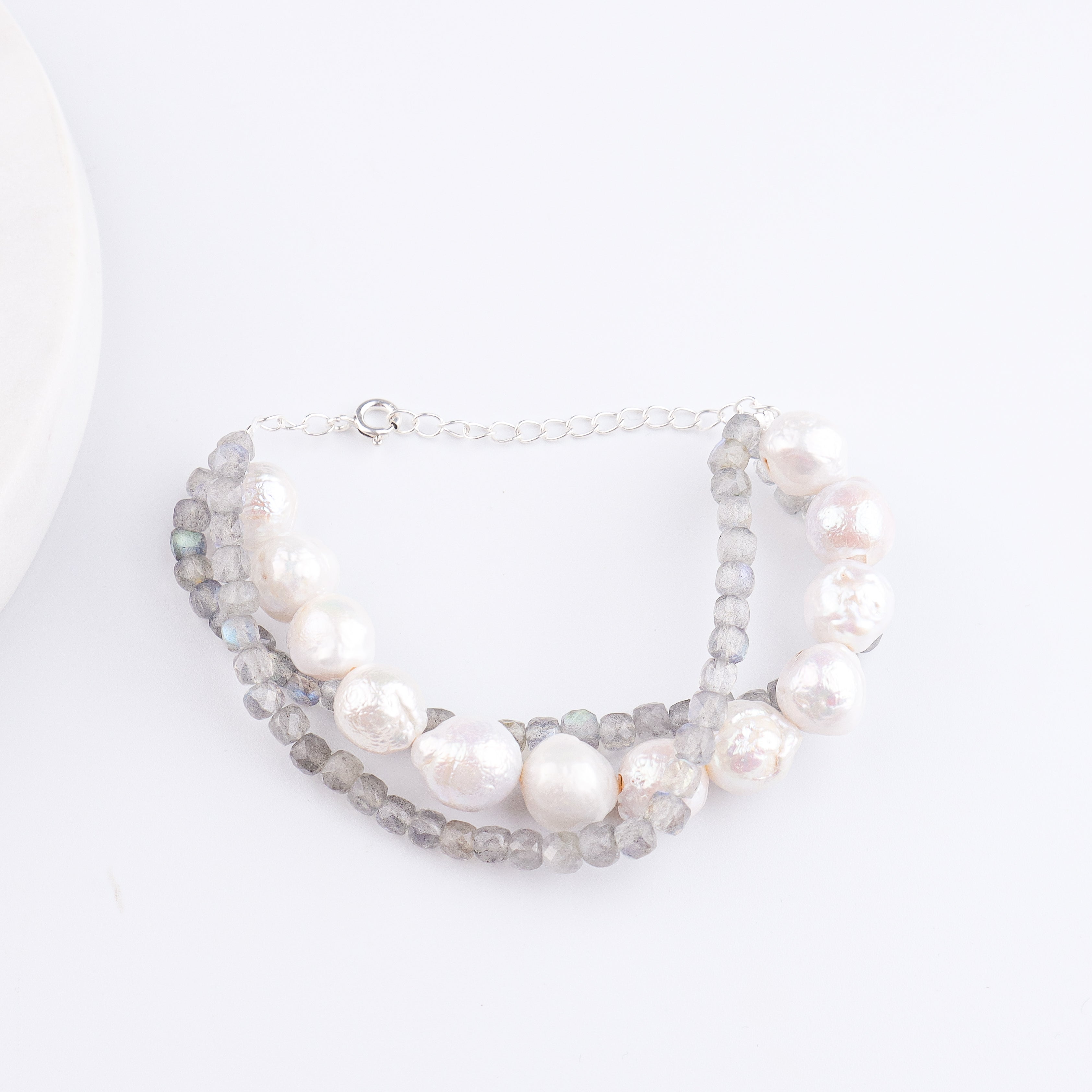 Freshwater Pearl & Labradorite Silver Bracelet (Project Handmade)