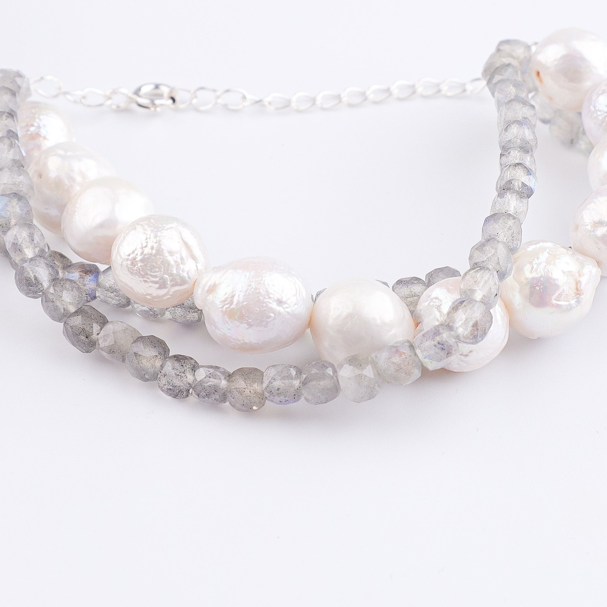 Freshwater Pearl & Labradorite Silver Bracelet (Project Handmade)
