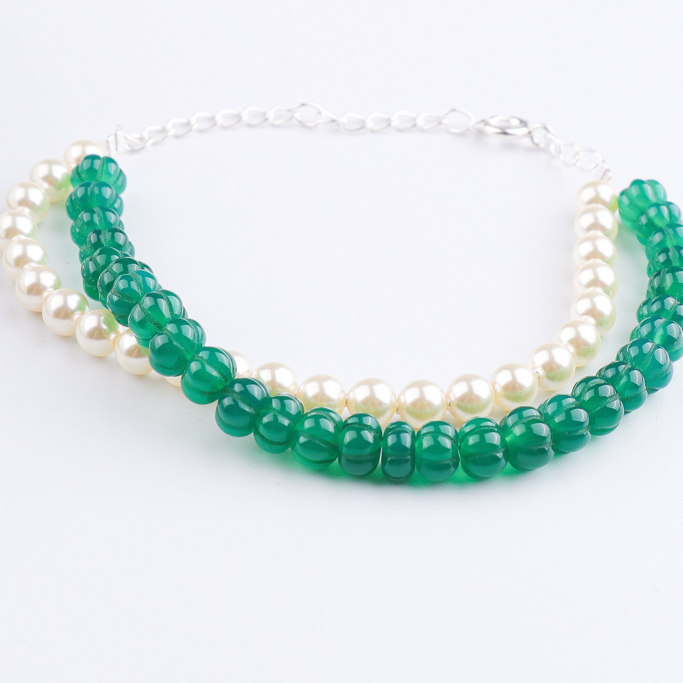Green Onyx & Pearl Silver Bracelet (Project Handmade)