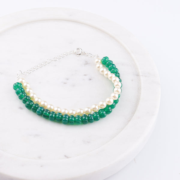 Green Onyx & Pearl Silver Bracelet (Project Handmade)