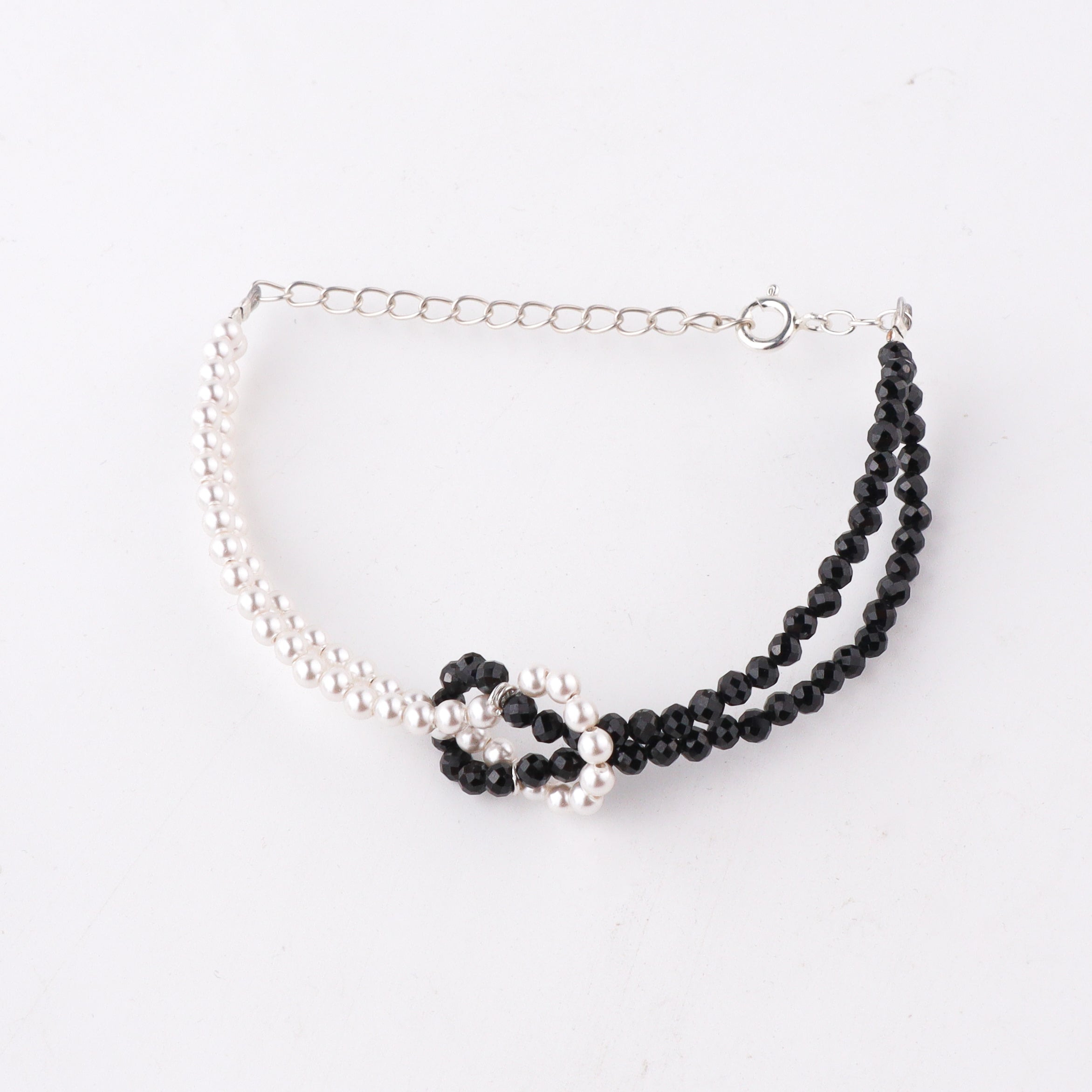Handcrafted black spinel and pearl bracelet polished finish