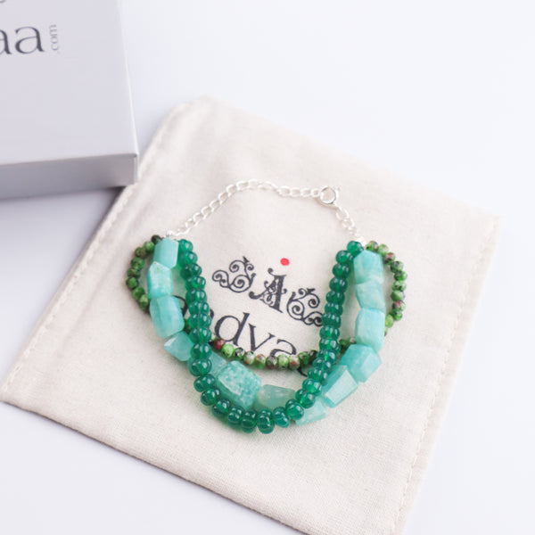 Amazonite, Green Onyx & Green Jade Silver Bracelet (Project Handmade)