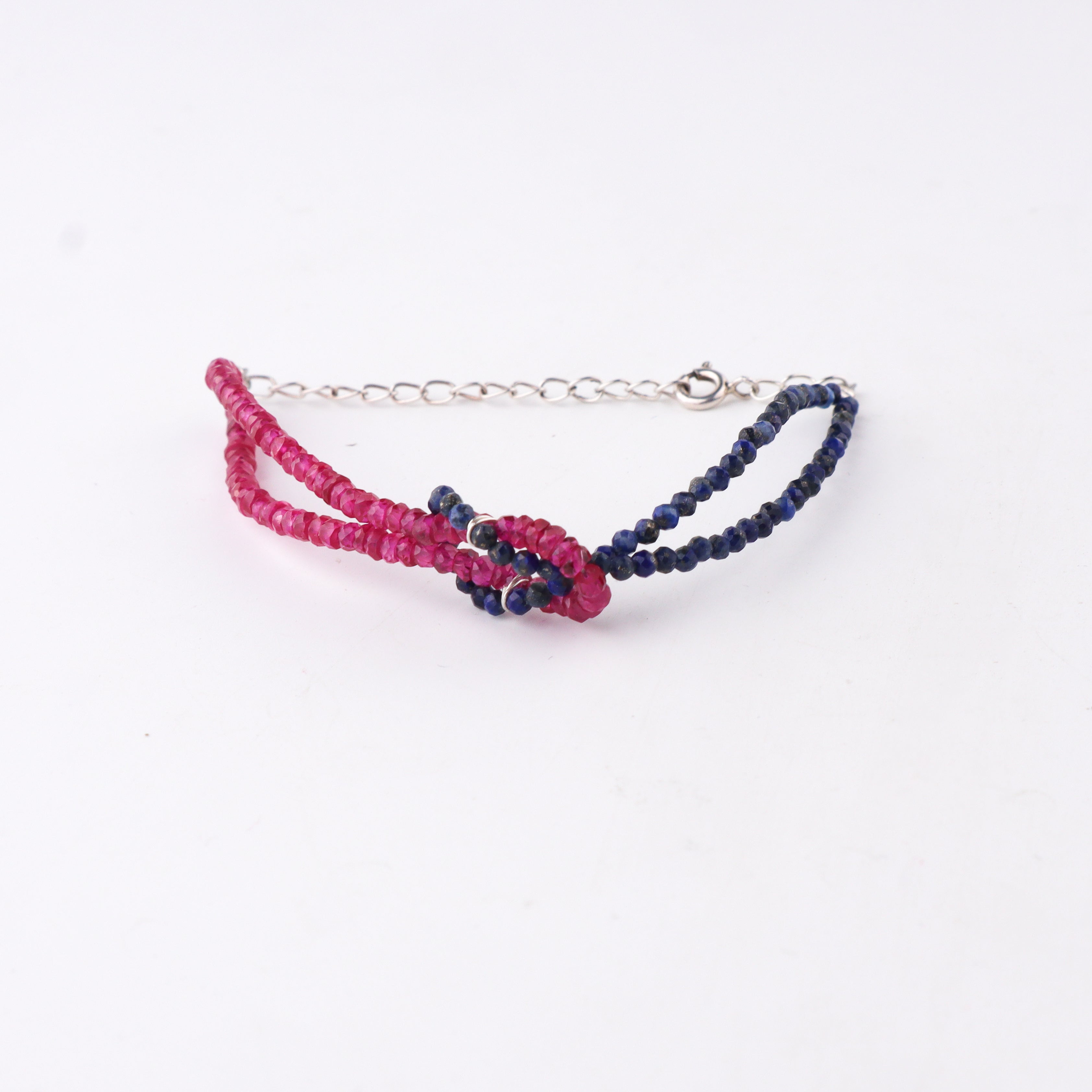 Handcrafted ruby and lapis bracelet polished finish