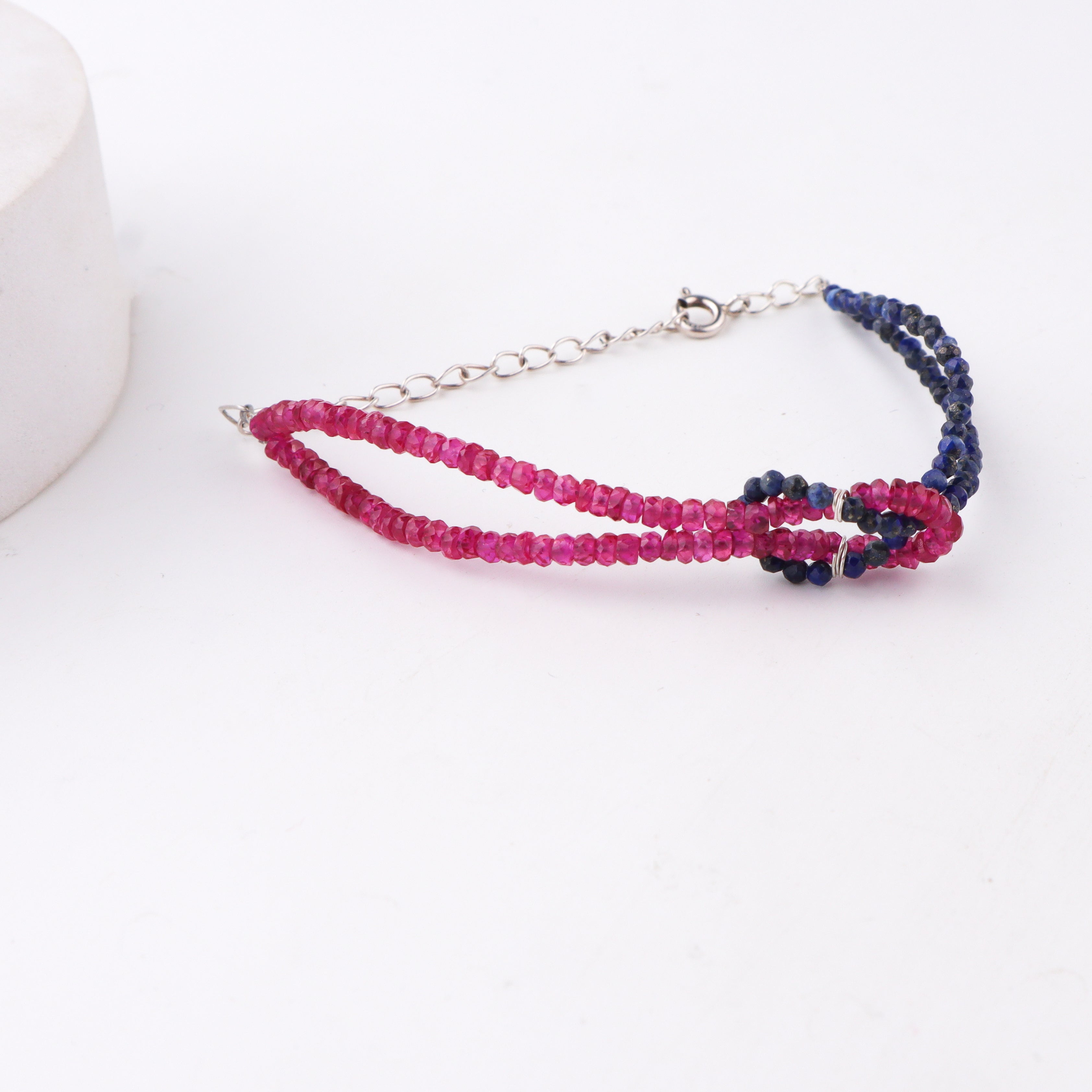 Minimal ruby lapis bracelet design
