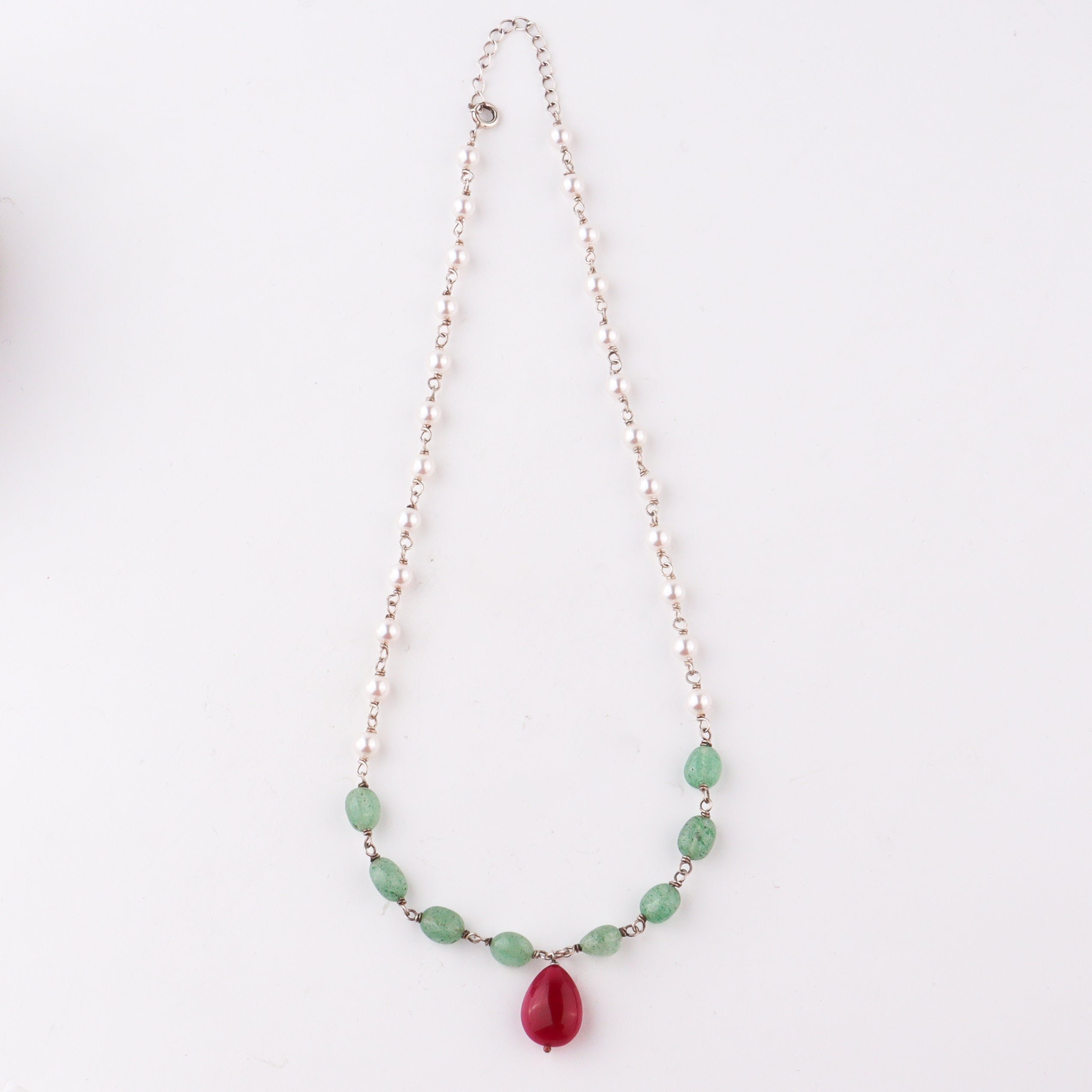 Maharashtrian ganthan pearl ruby green jade necklace handcrafted detailing