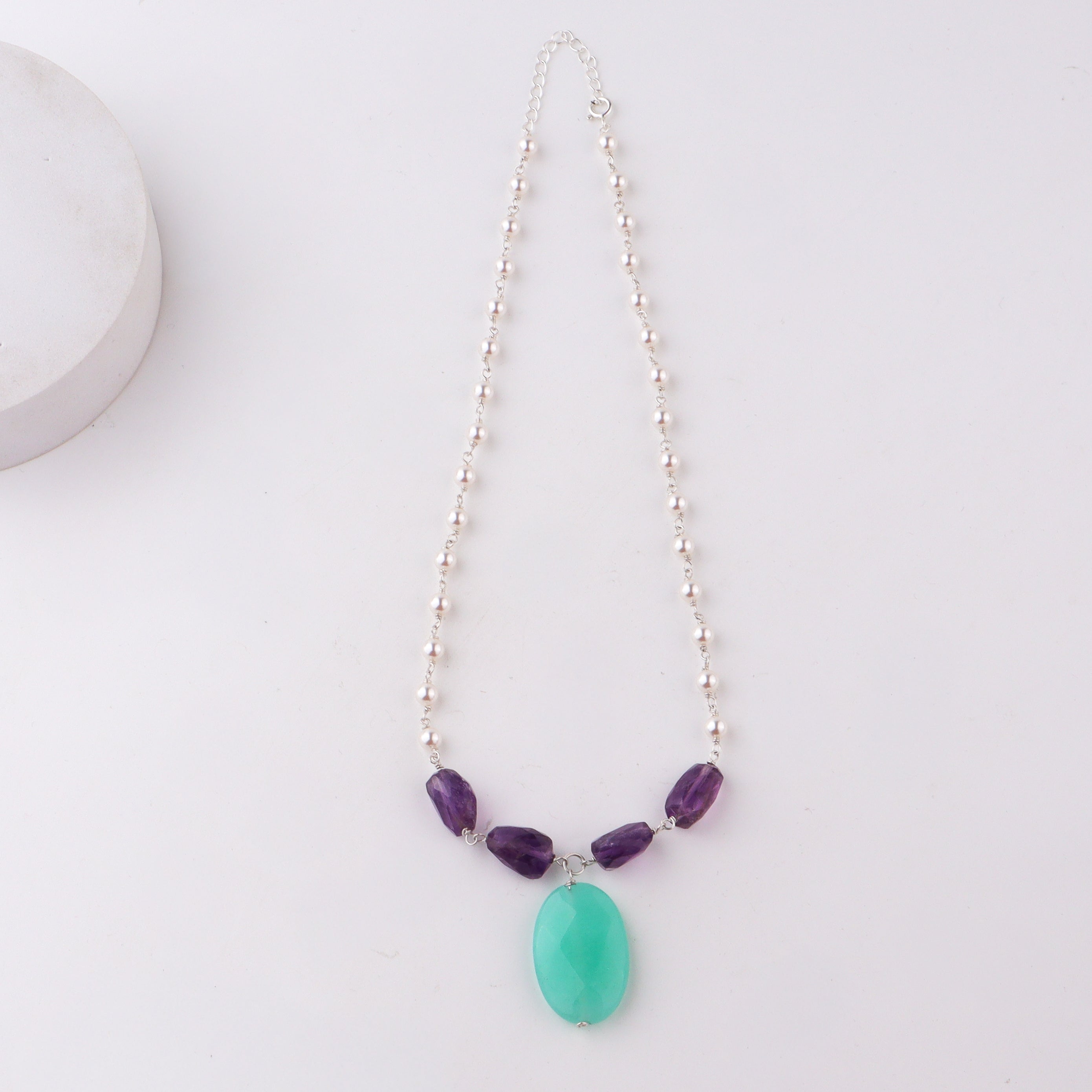 Maharashtrian ganthan pearl amethyst apatite necklace handcrafted detailing