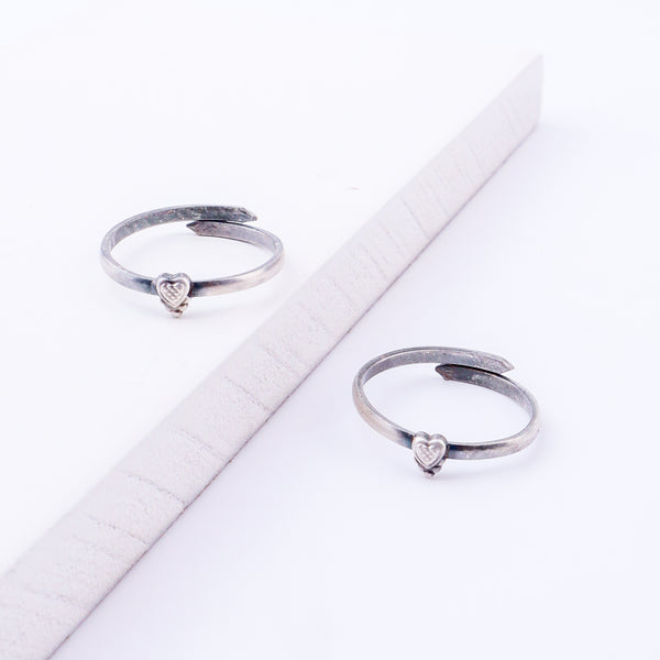 Tiny Silver Adjustable Textured Heart Toe Ring