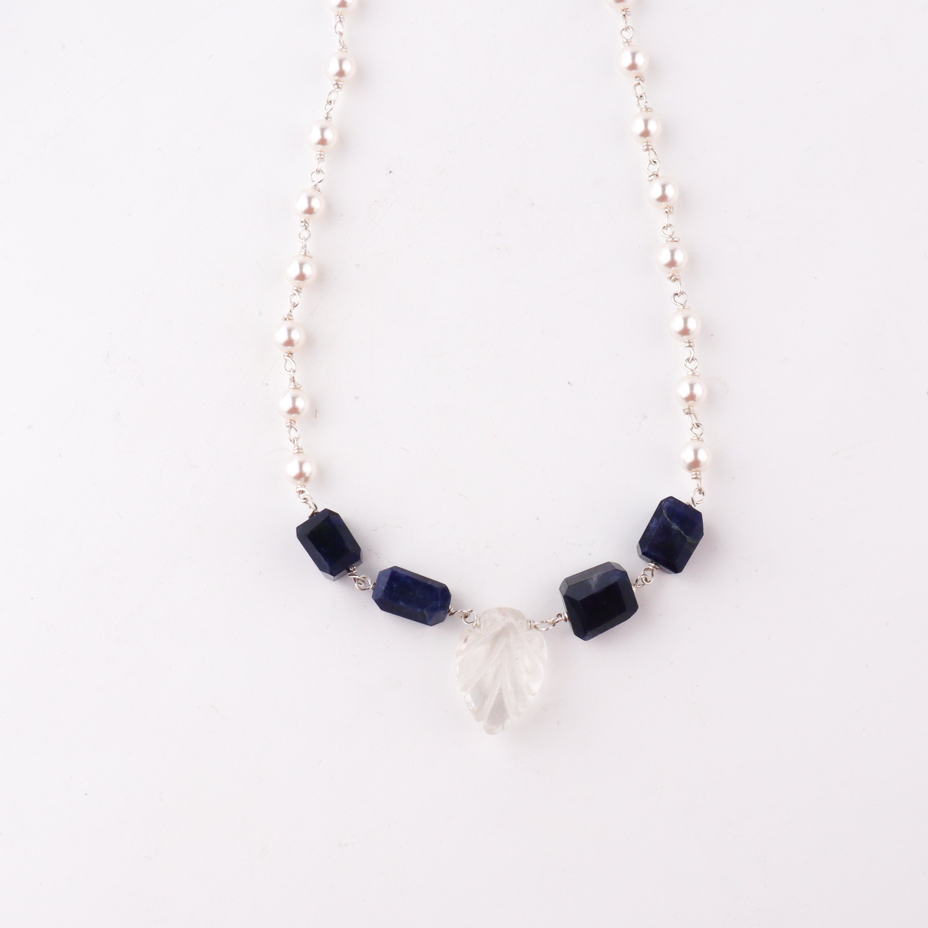 wear Silver Pearl Lapis Necklace with Crystals for ethenic look