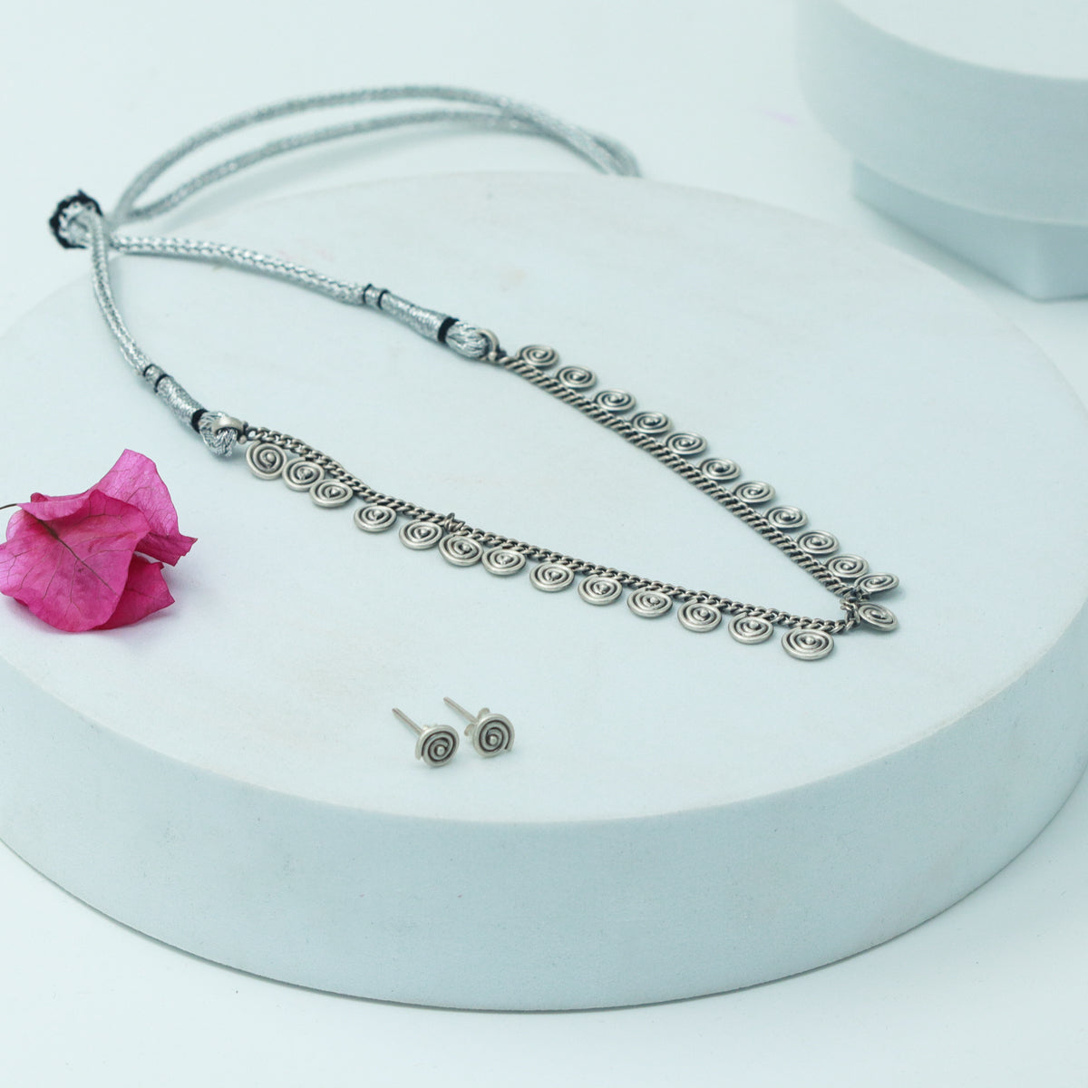 Oxidized Silver Delicate Spiral Set