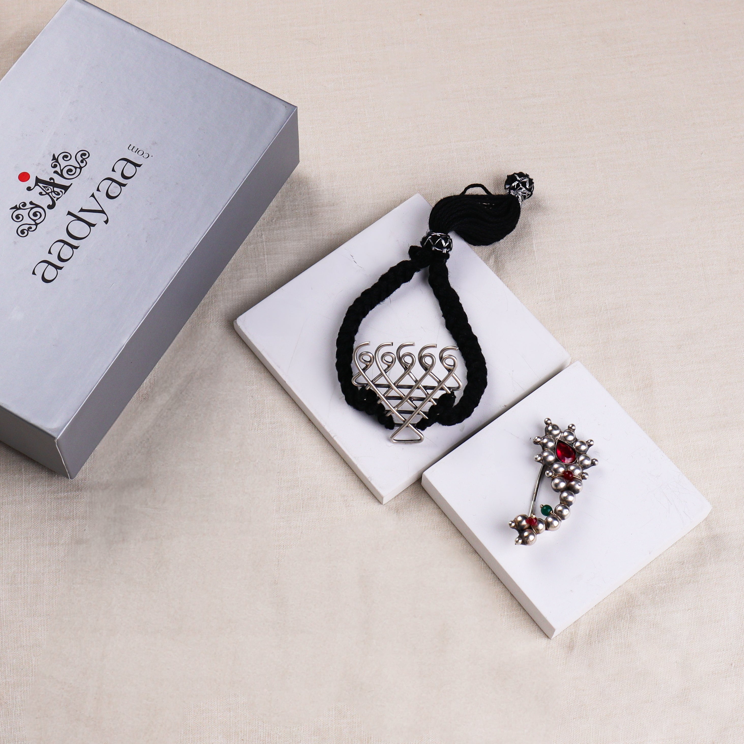 Silver Gift Set :Medium Saraswati Braclete and Big Nath Brooch