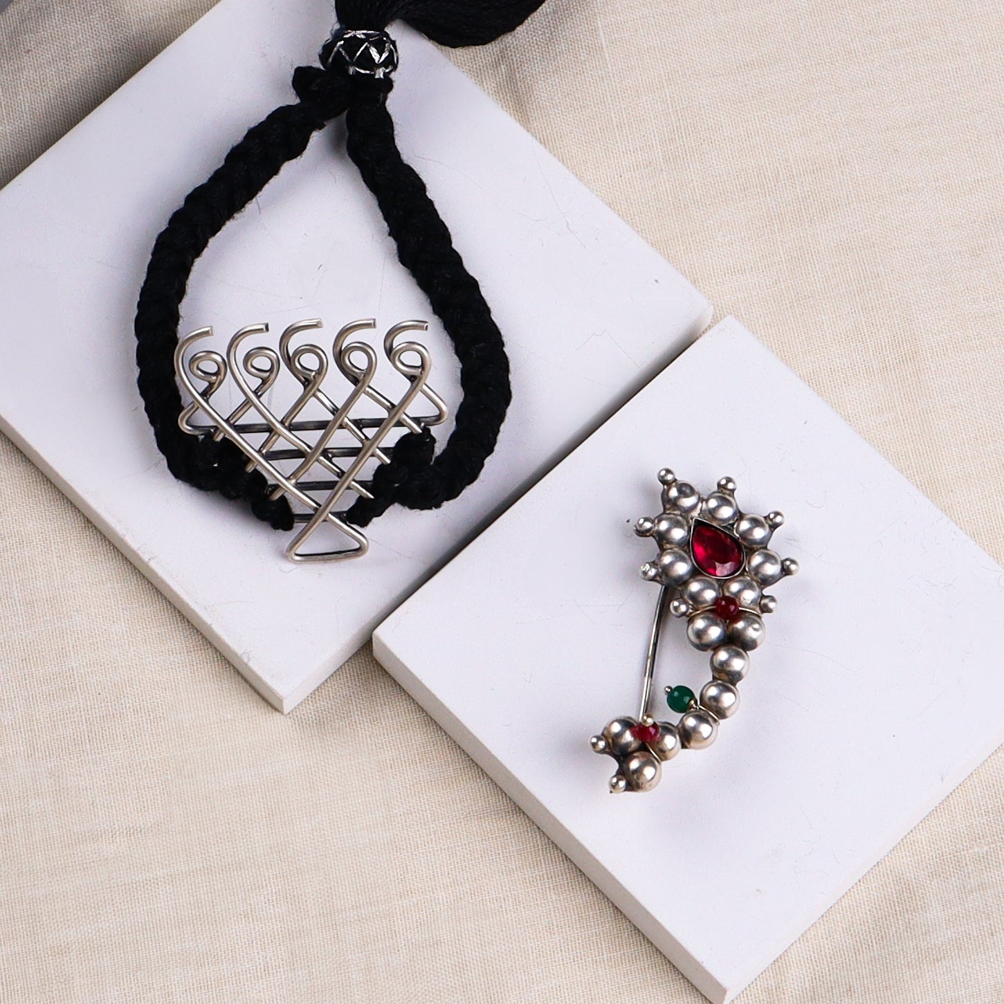 Silver Gift Set :Medium Saraswati Braclete and Big Nath Brooch