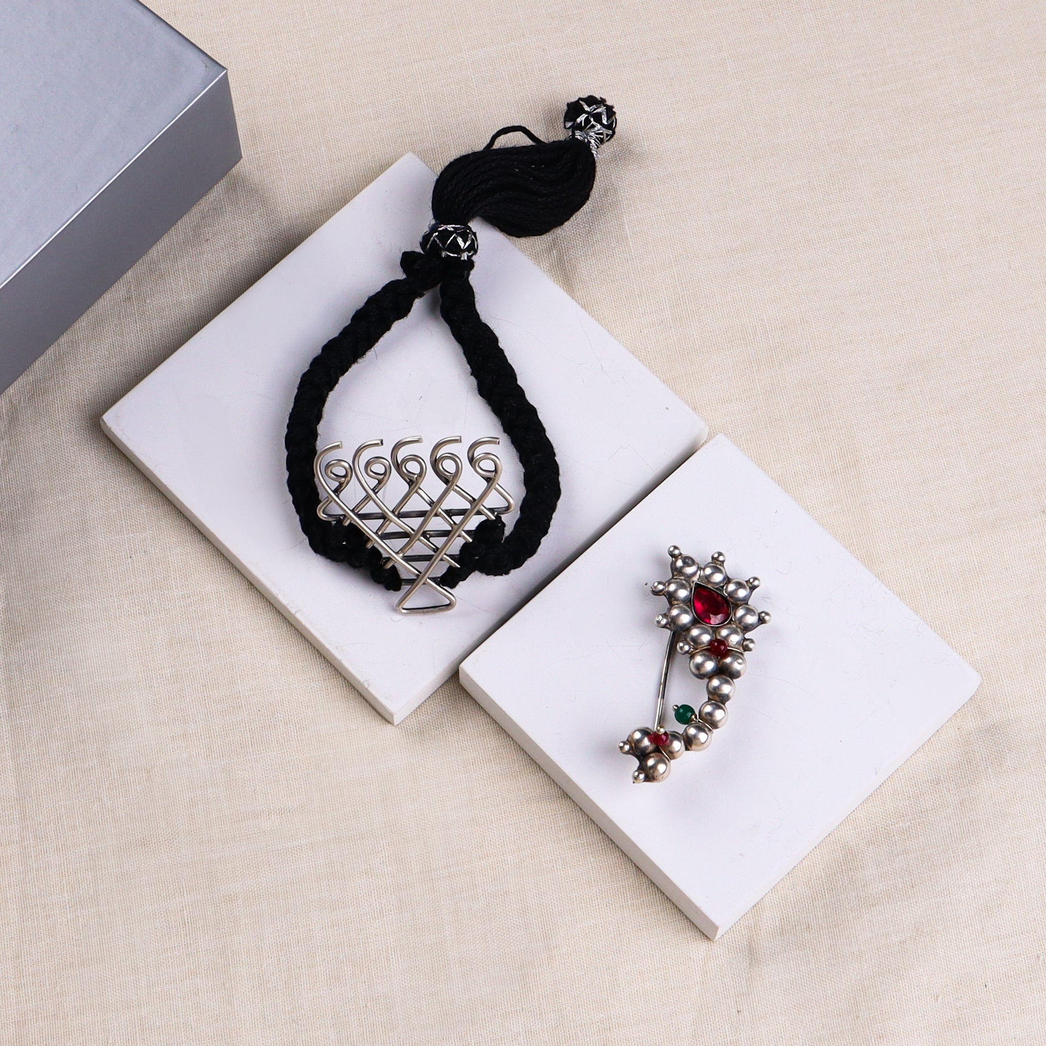 Silver Gift Set :Medium Saraswati Braclete and Big Nath Brooch