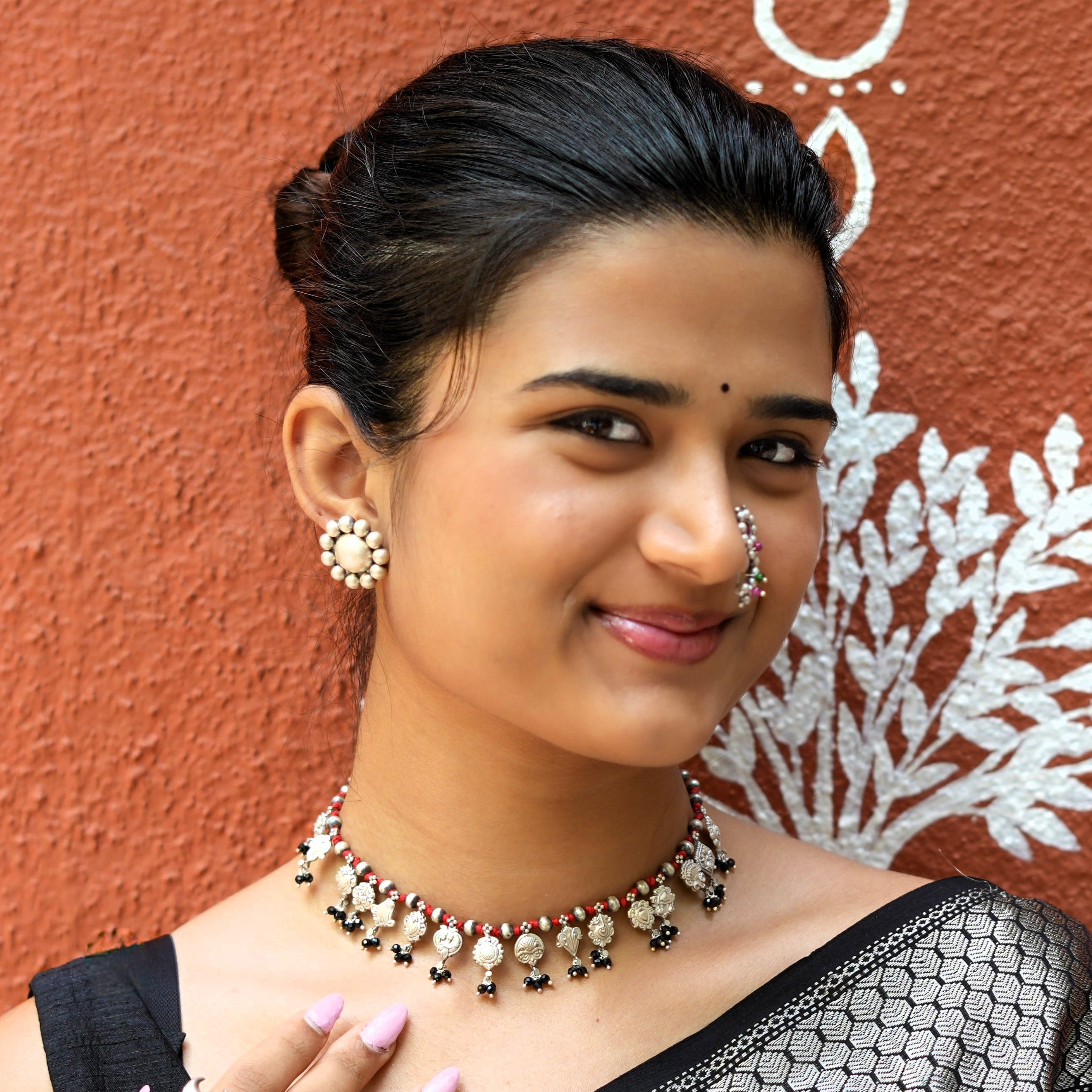 Oxidised Silver Saaj – Choker Length (Made to Order)