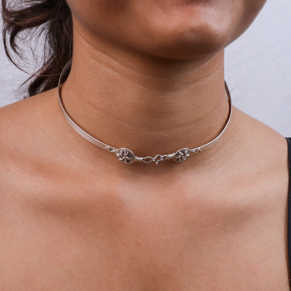 Chitaak – Sun Motif Choker Necklace | Oxidised Silver | (Made to Order)