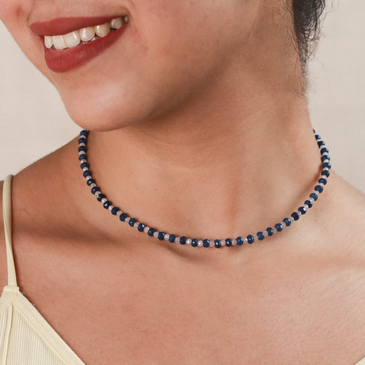 Blue Sapphires and Labradorite Silver Necklace