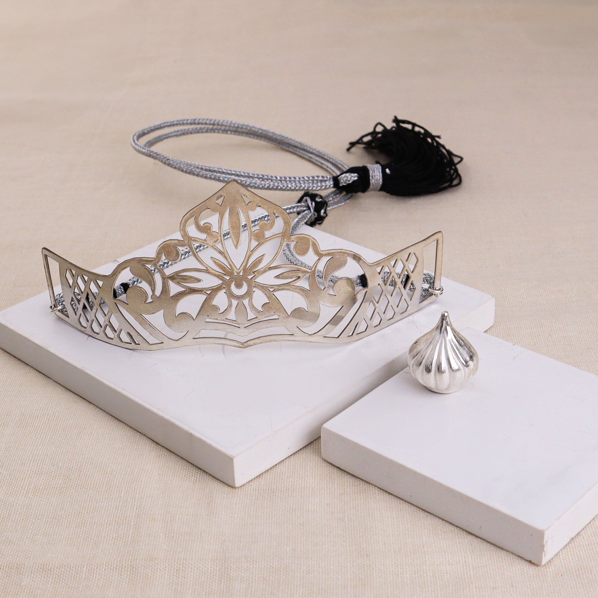 Silver Gift Set : Silver Floral filigree Mukut and Modak