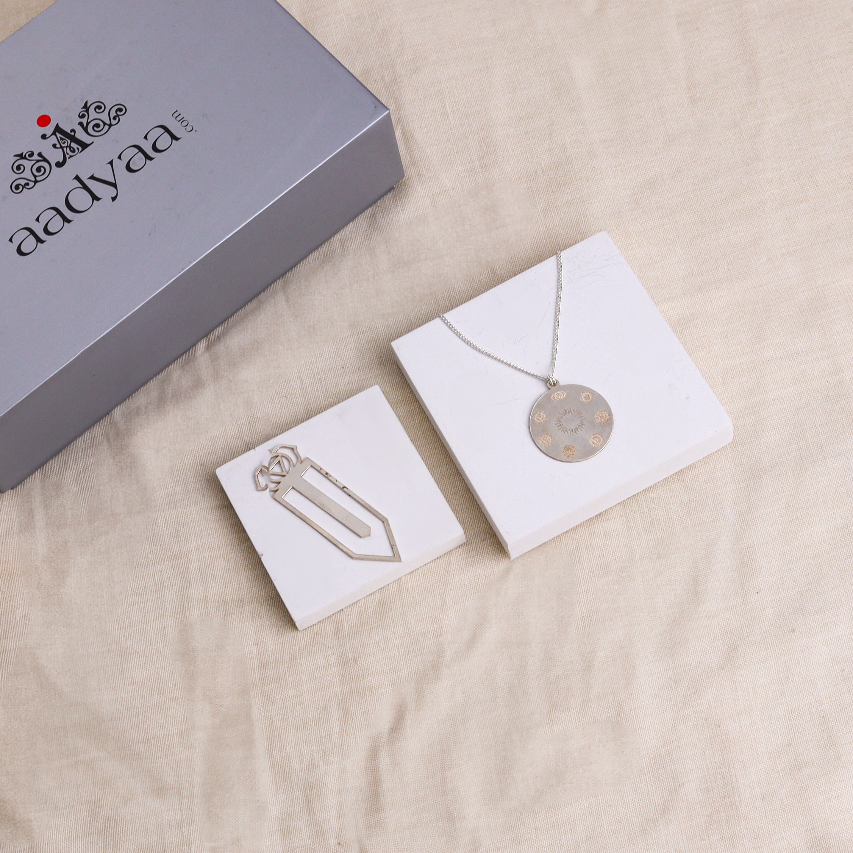 Silver Gift Set : Ajna Chakra Bookmark with Yoga Pendant