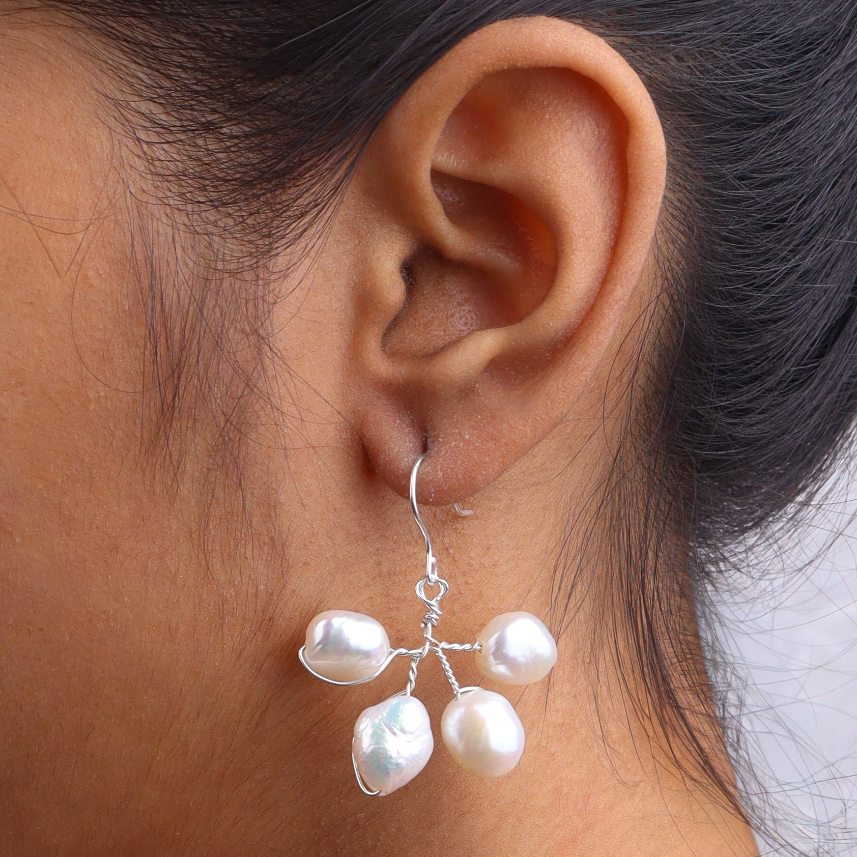 Freshwater Pearl Silver Earrings (Project Handmade)